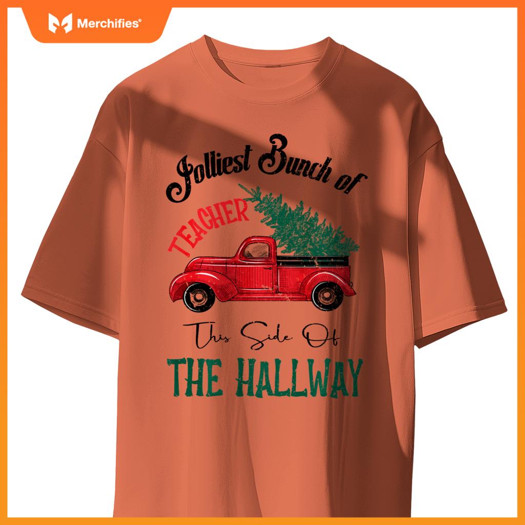 Jolliest Bunch of Teachers Christmas Humor Vintage Car T-Shirt