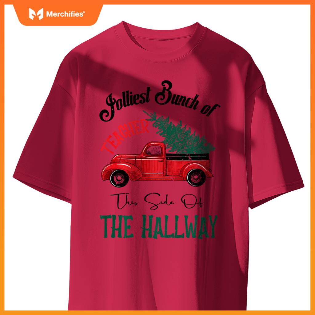 Jolliest Bunch of Teachers Christmas Humor Vintage Car T-Shirt