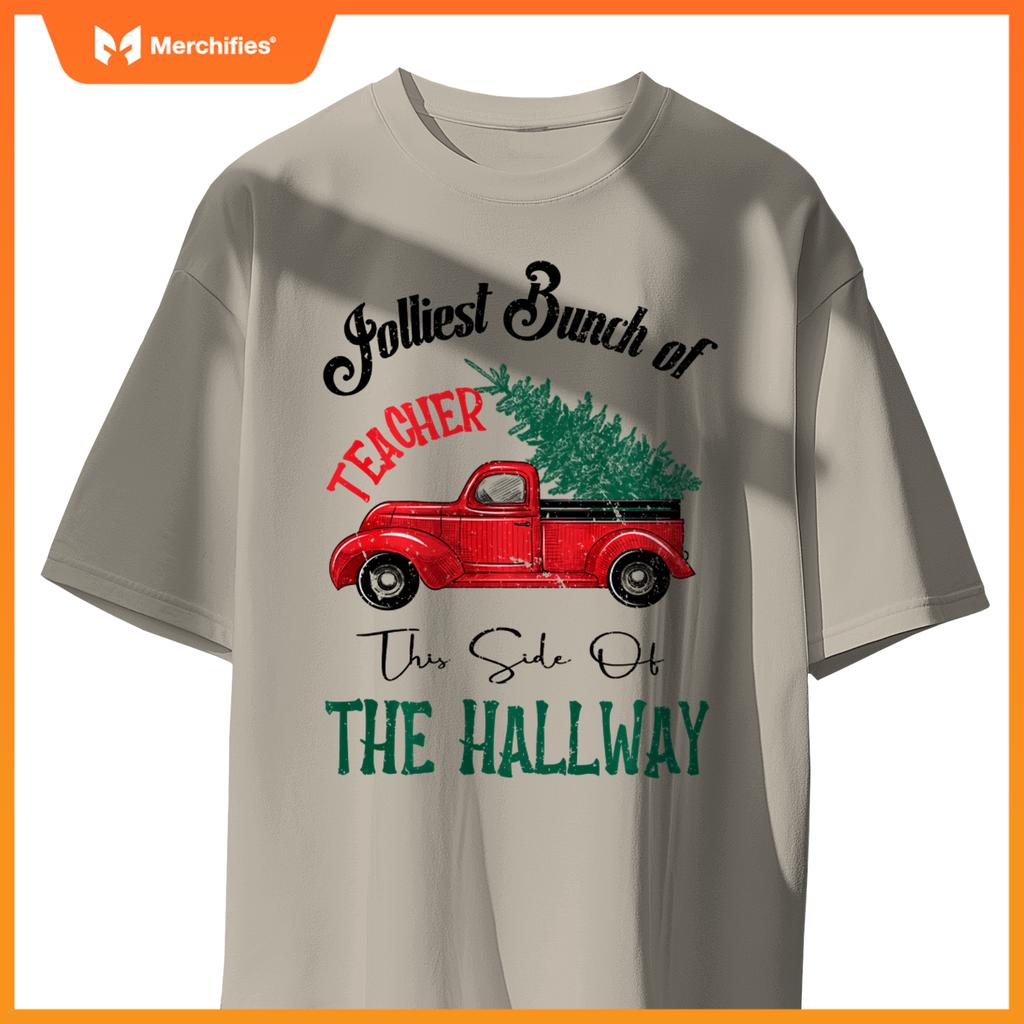 Jolliest Bunch of Teachers Christmas Humor Vintage Car T-Shirt