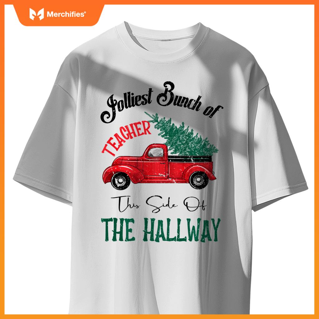 Jolliest Bunch of Teachers Christmas Humor Vintage Car T-Shirt