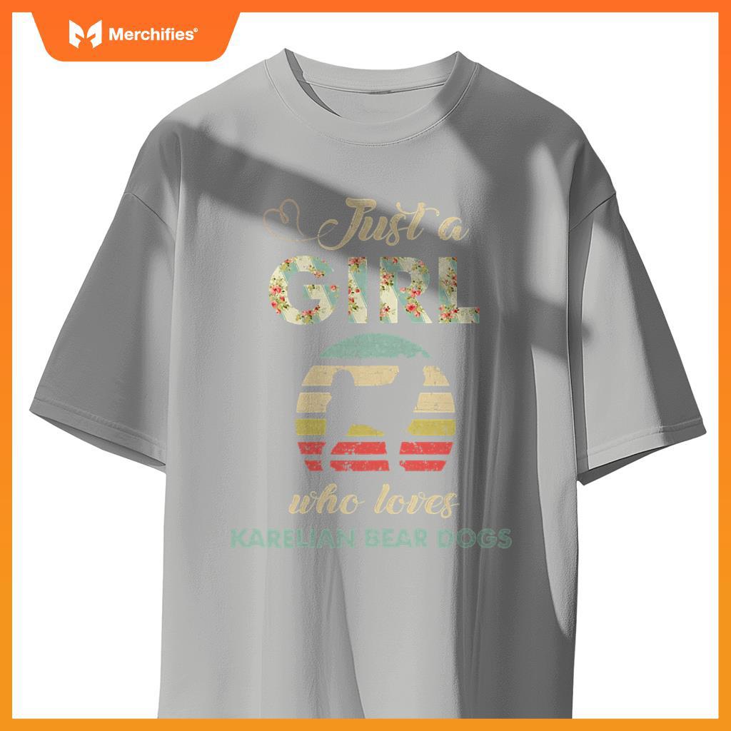 Just A Girl Who Loves Karelian Bear Dogs Retro Vintage Dog T-Shirt
