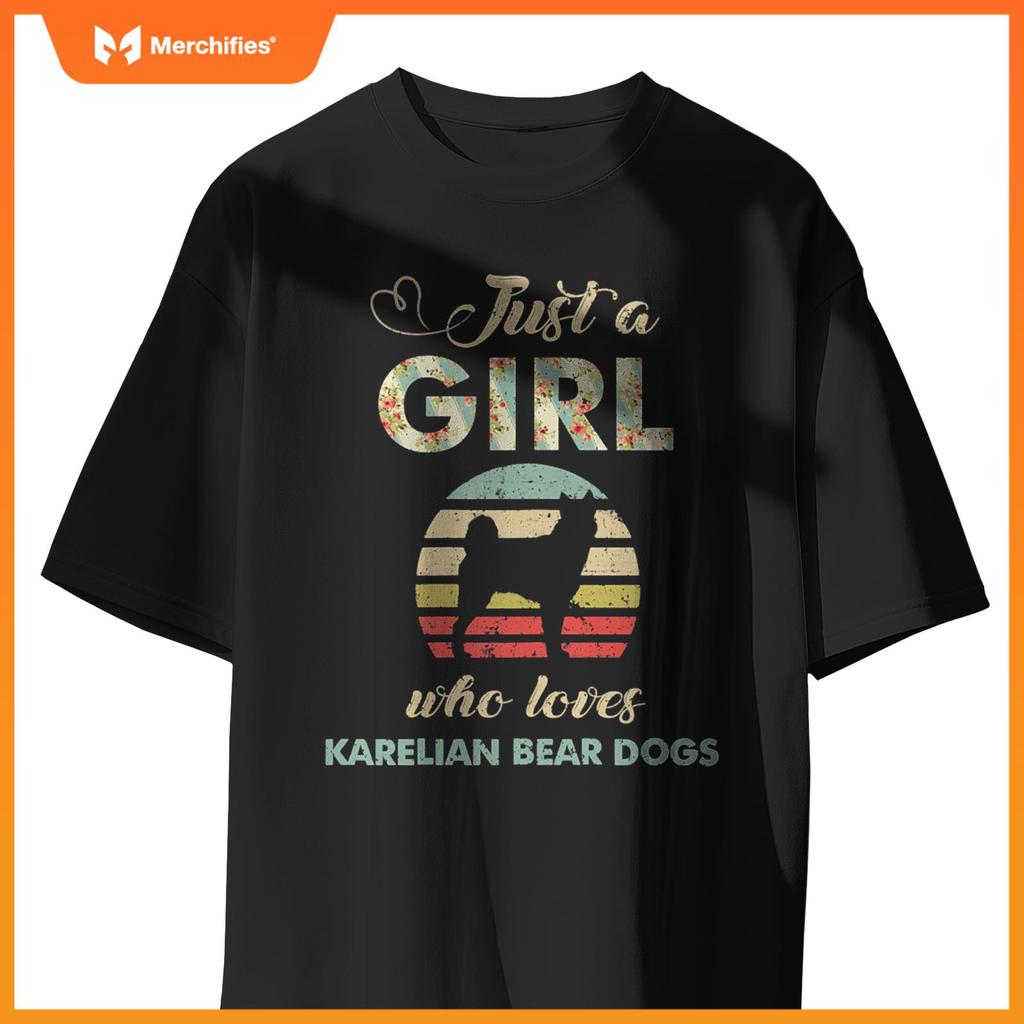 Just A Girl Who Loves Karelian Bear Dogs Retro Vintage Dog T-Shirt