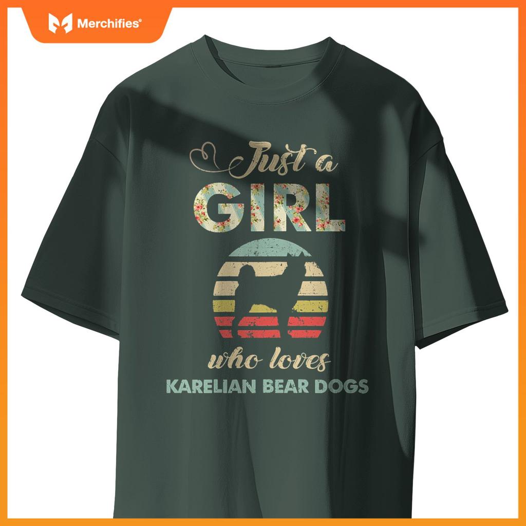 Just A Girl Who Loves Karelian Bear Dogs Retro Vintage Dog T-Shirt