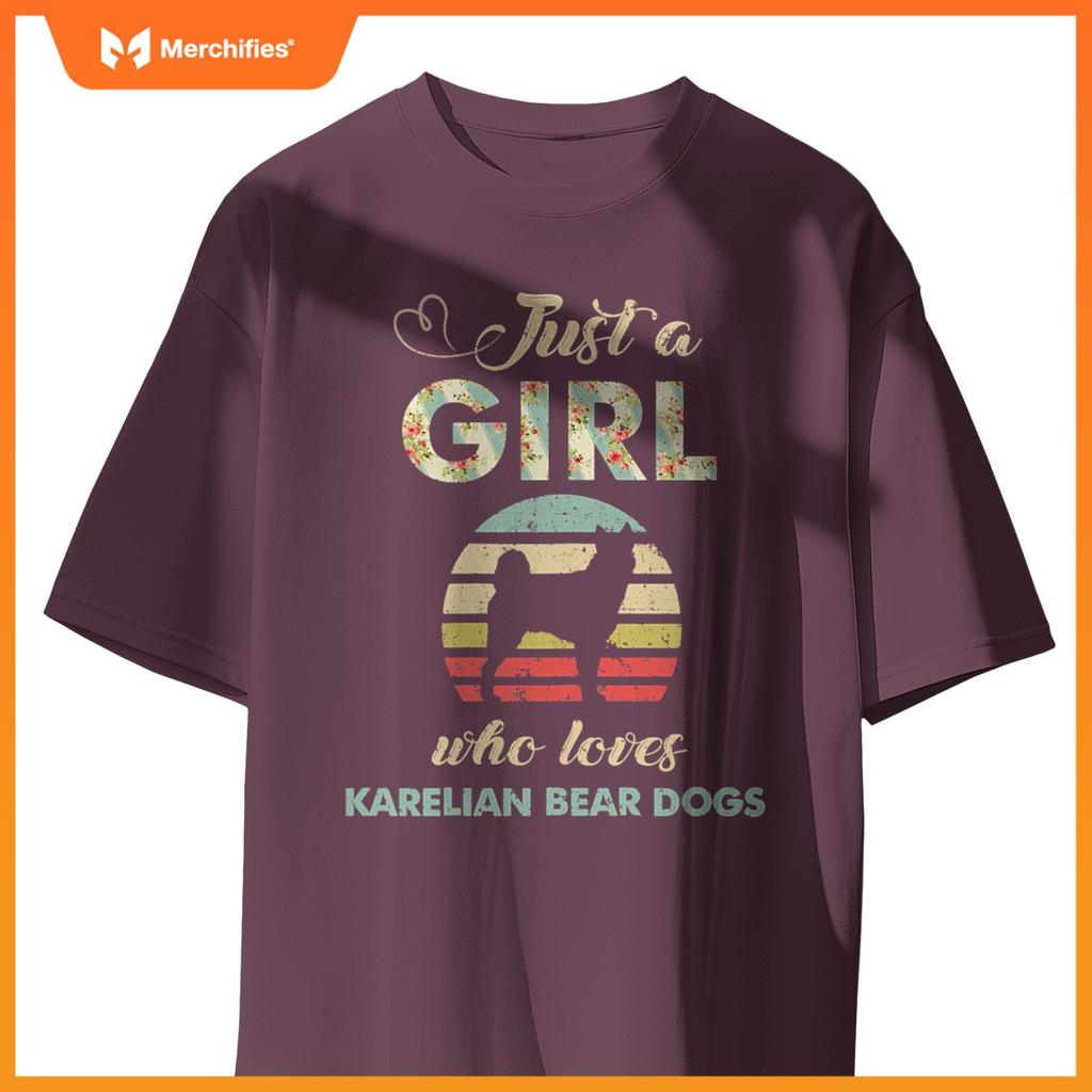 Just A Girl Who Loves Karelian Bear Dogs Retro Vintage Dog T-Shirt