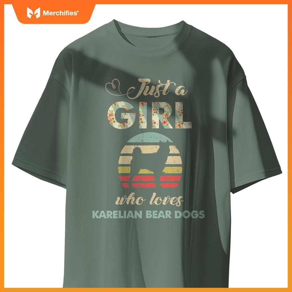 Just A Girl Who Loves Karelian Bear Dogs Retro Vintage Dog T-Shirt