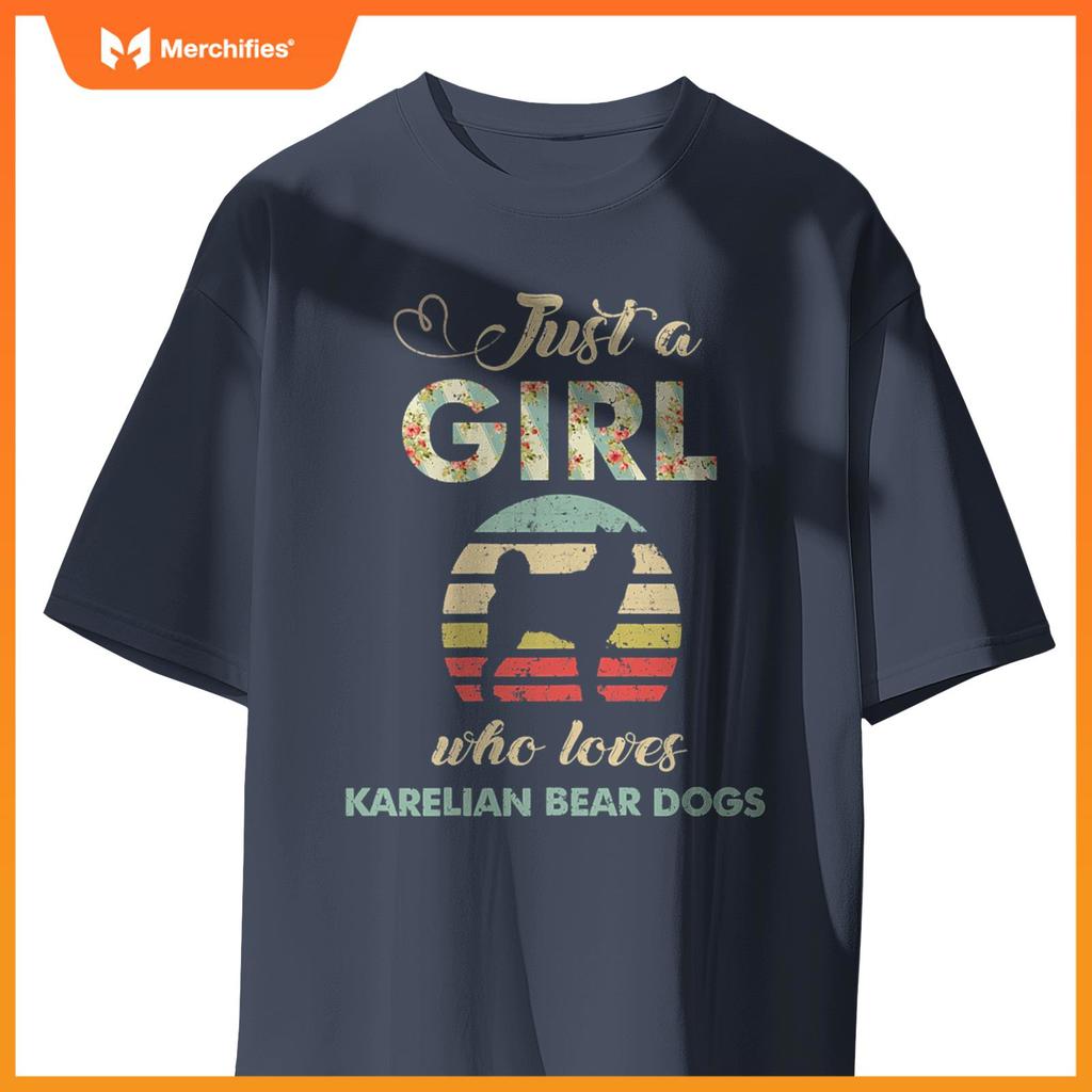 Just A Girl Who Loves Karelian Bear Dogs Retro Vintage Dog T-Shirt