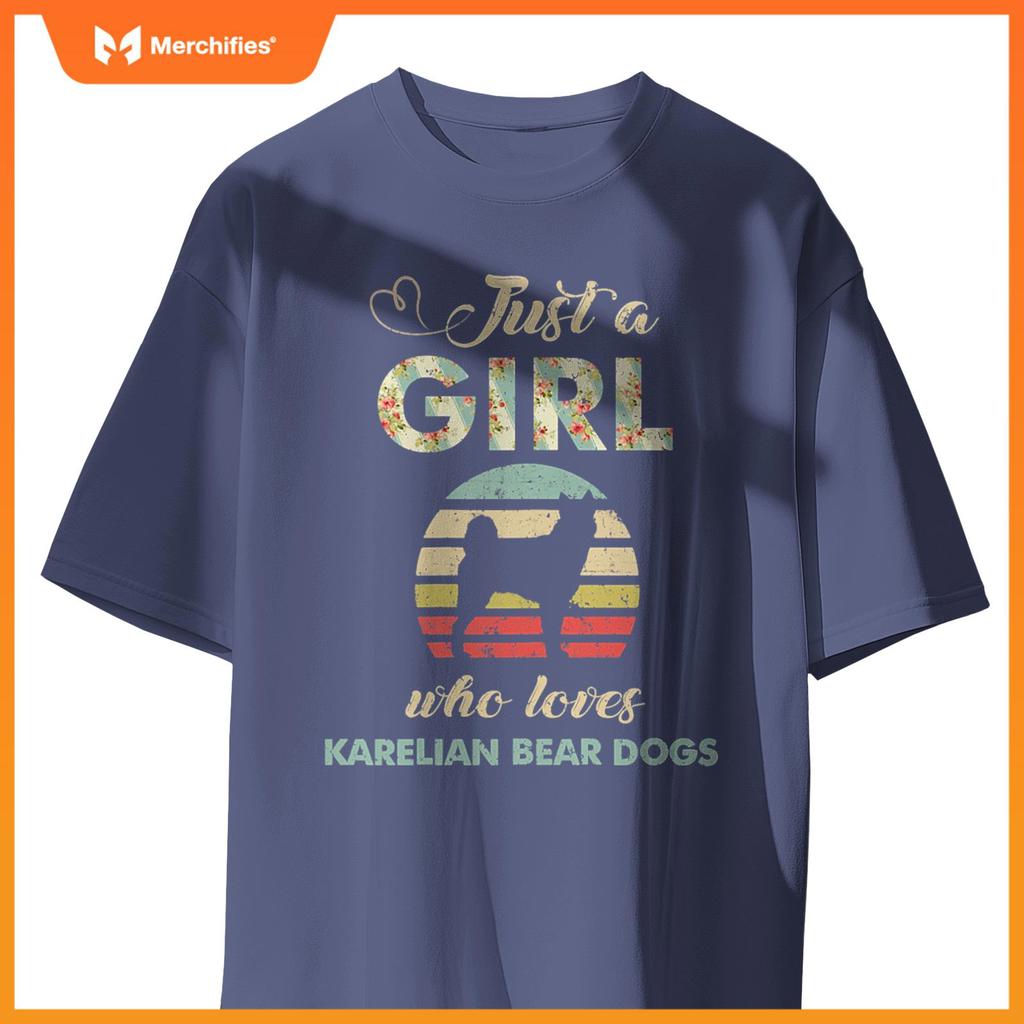 Just A Girl Who Loves Karelian Bear Dogs Retro Vintage Dog T-Shirt