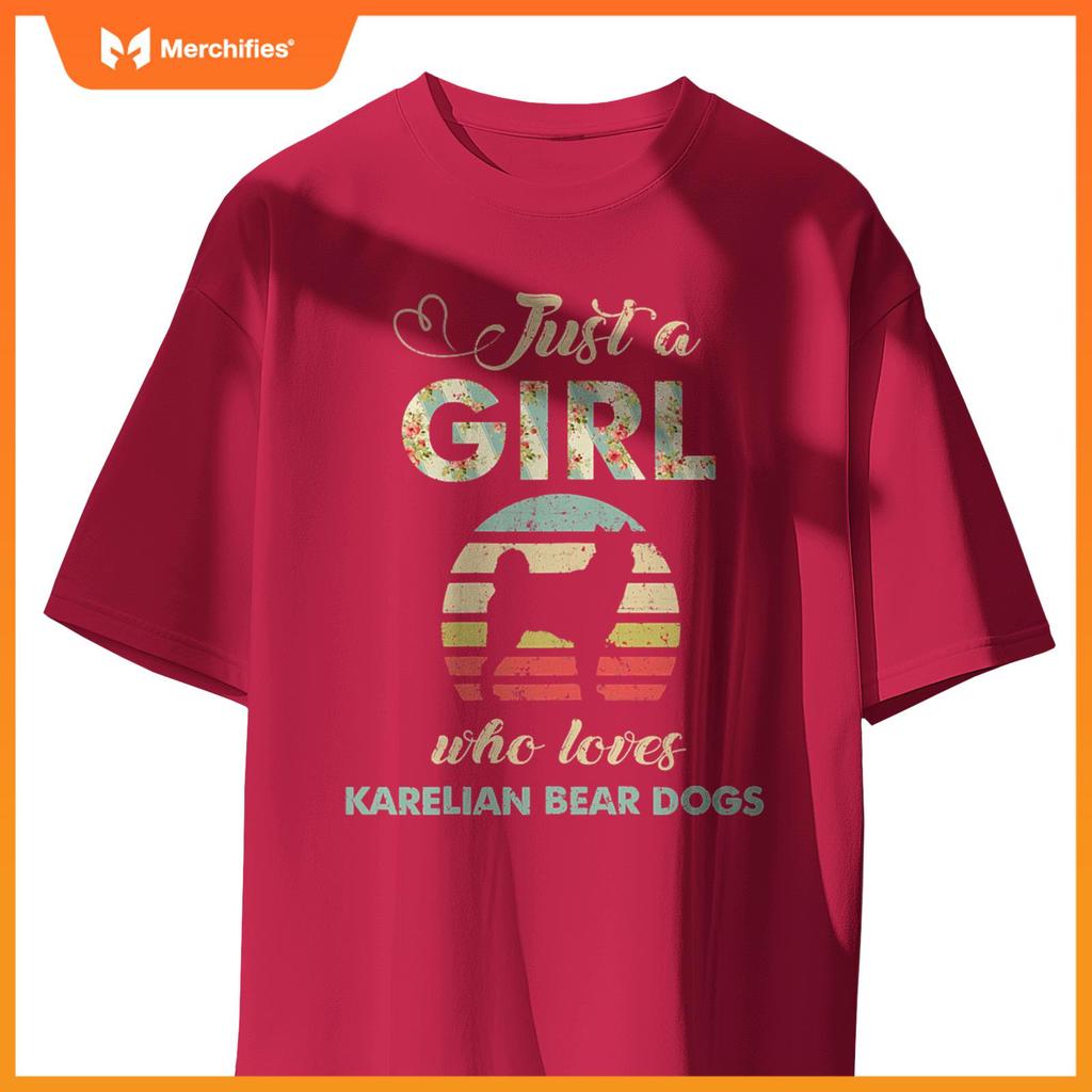 Just A Girl Who Loves Karelian Bear Dogs Retro Vintage Dog T-Shirt