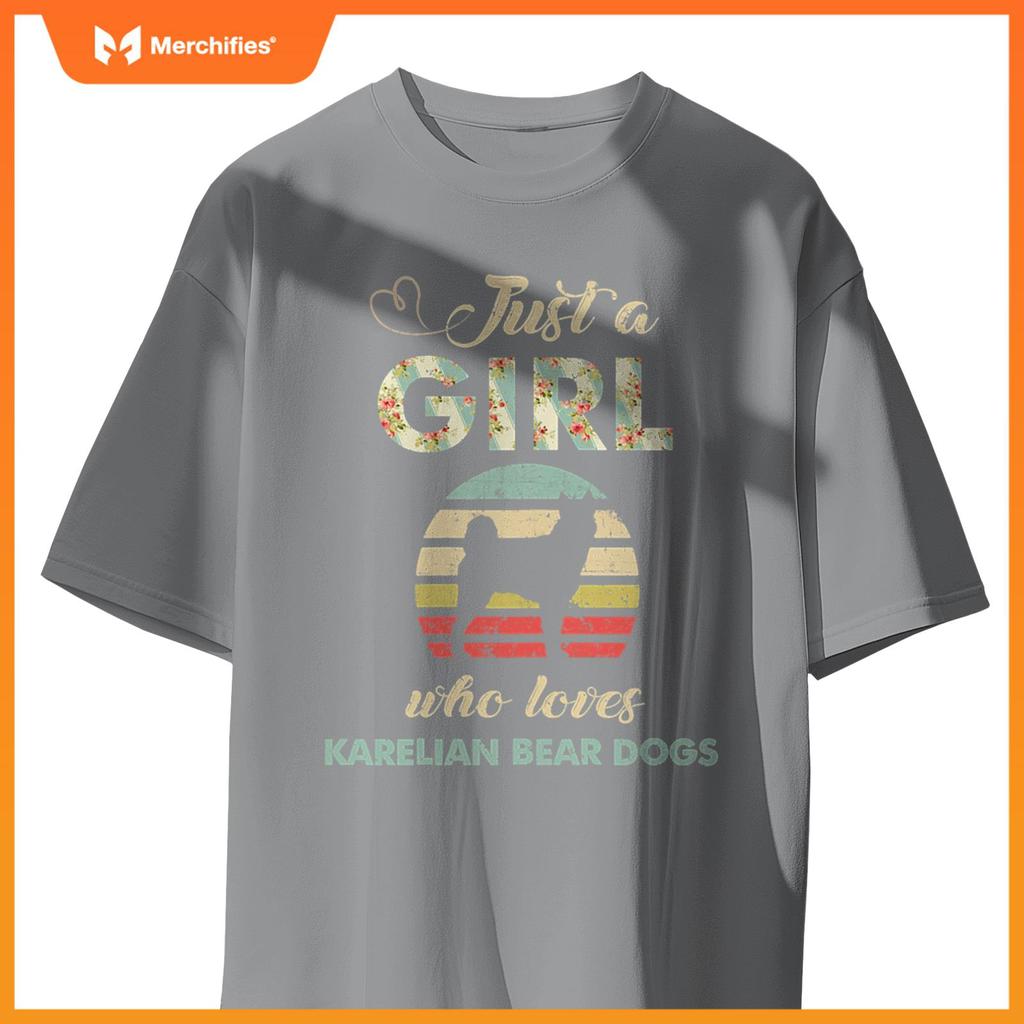 Just A Girl Who Loves Karelian Bear Dogs Retro Vintage Dog T-Shirt