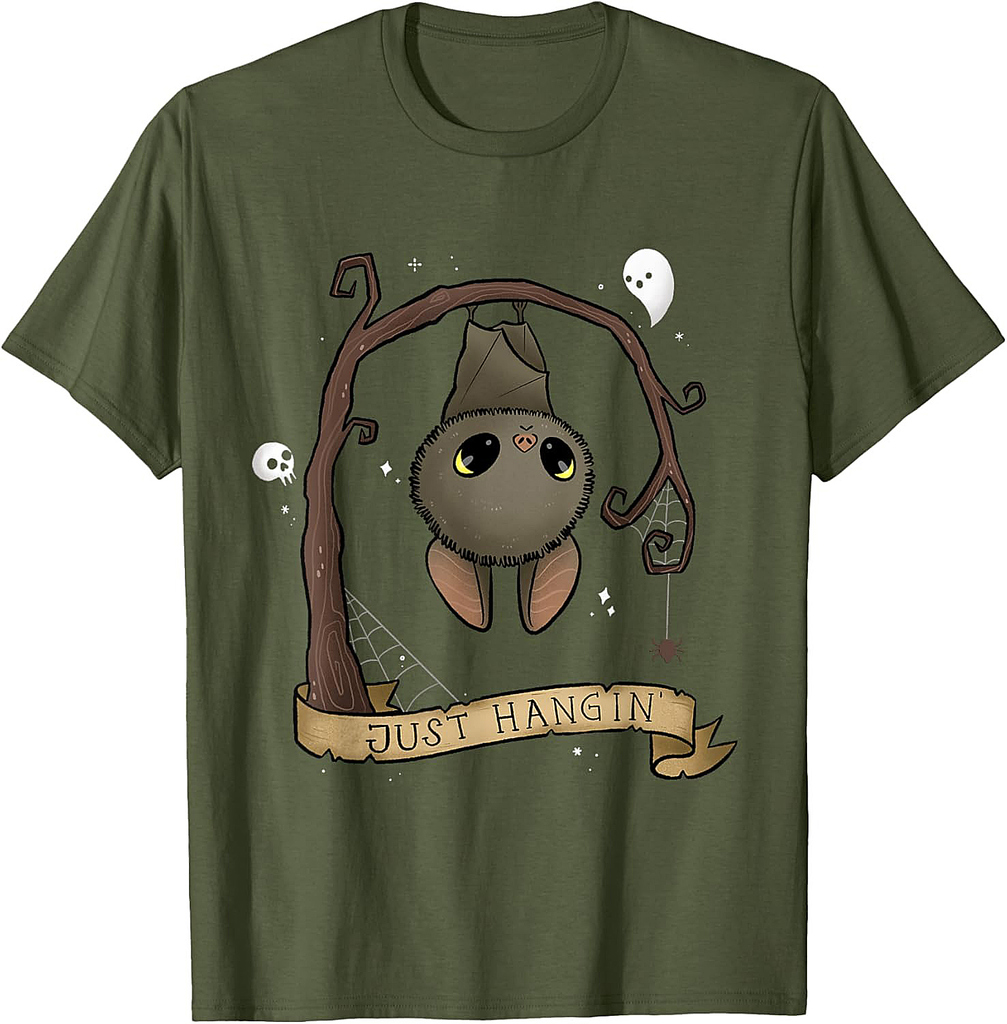 Just Hangin Halloween Cute Hanging Bat Spooky Adorable T-Shirt