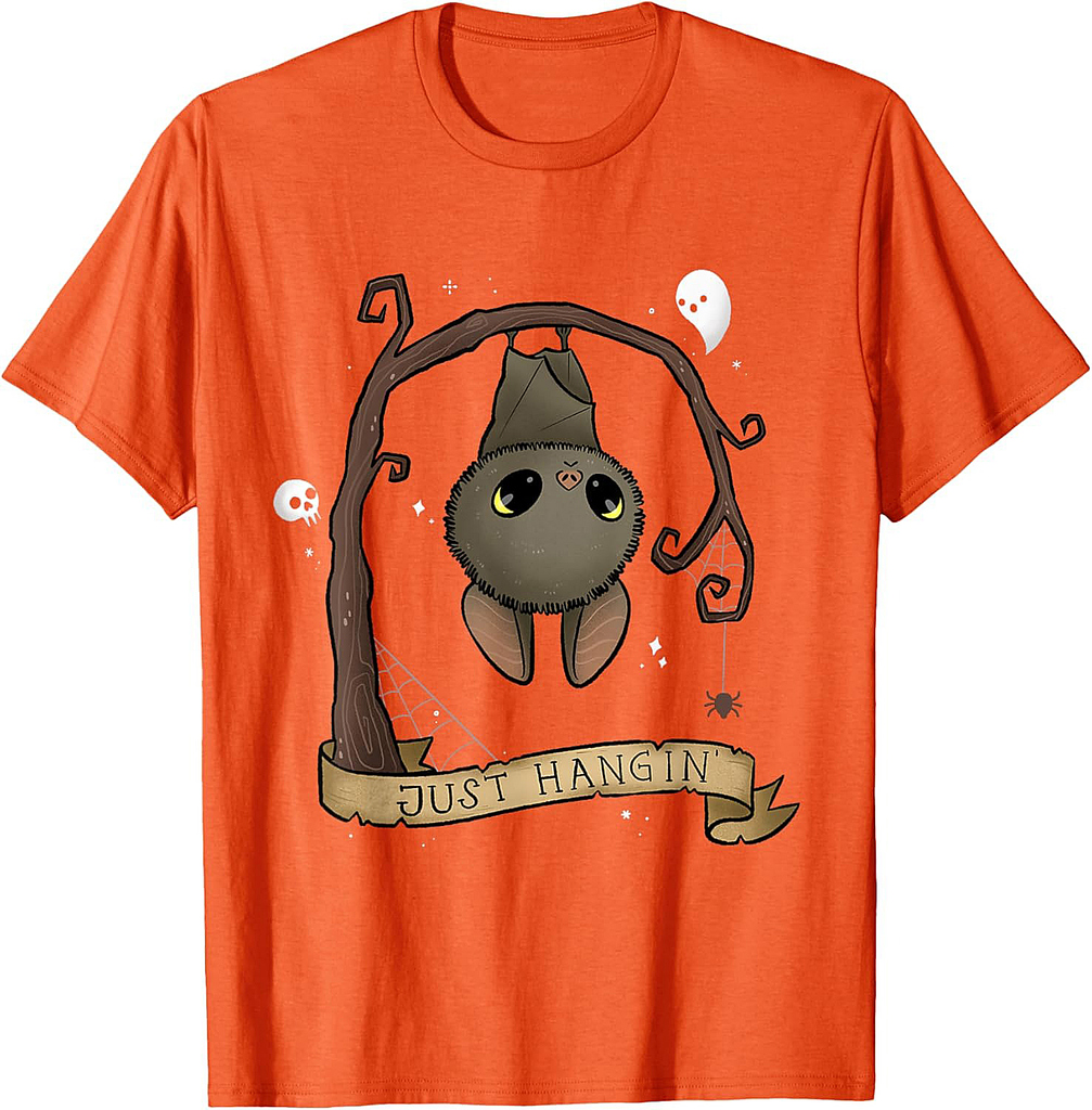 Just Hangin Halloween Cute Hanging Bat Spooky Adorable T-Shirt