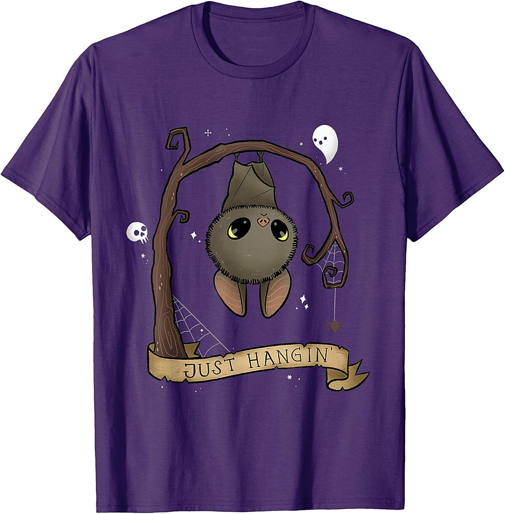 Just Hangin Halloween Cute Hanging Bat Spooky Adorable T-Shirt