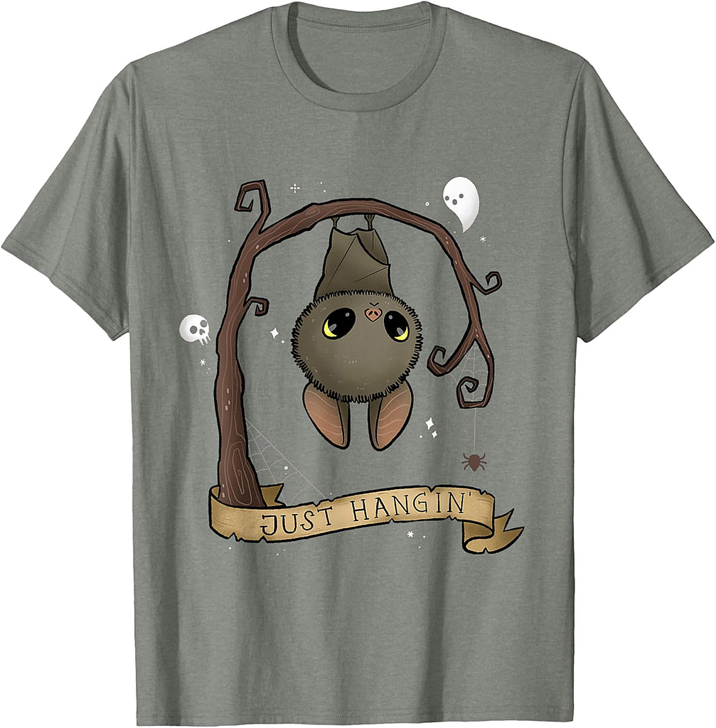 Just Hangin Halloween Cute Hanging Bat Spooky Adorable T-Shirt
