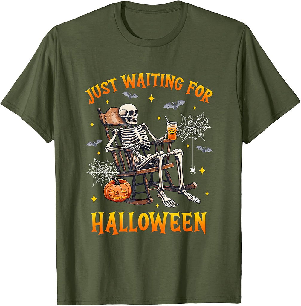 Just Waiting For Halloween Skeleton Costume Party Matching T-Shirt