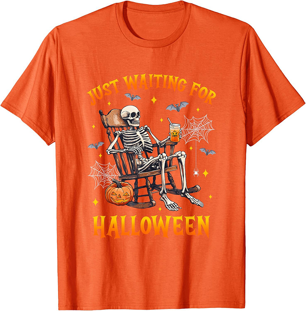 Just Waiting For Halloween Skeleton Costume Party Matching T-Shirt