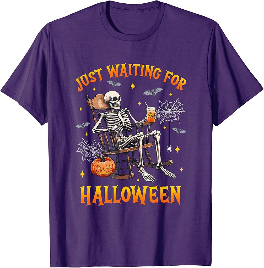 Just Waiting For Halloween Skeleton Costume Party Matching T-Shirt