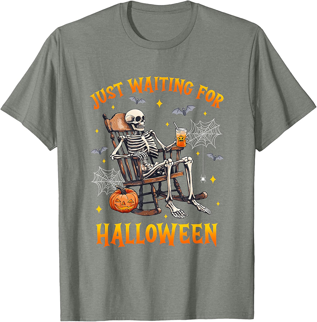 Just Waiting For Halloween Skeleton Costume Party Matching T-Shirt