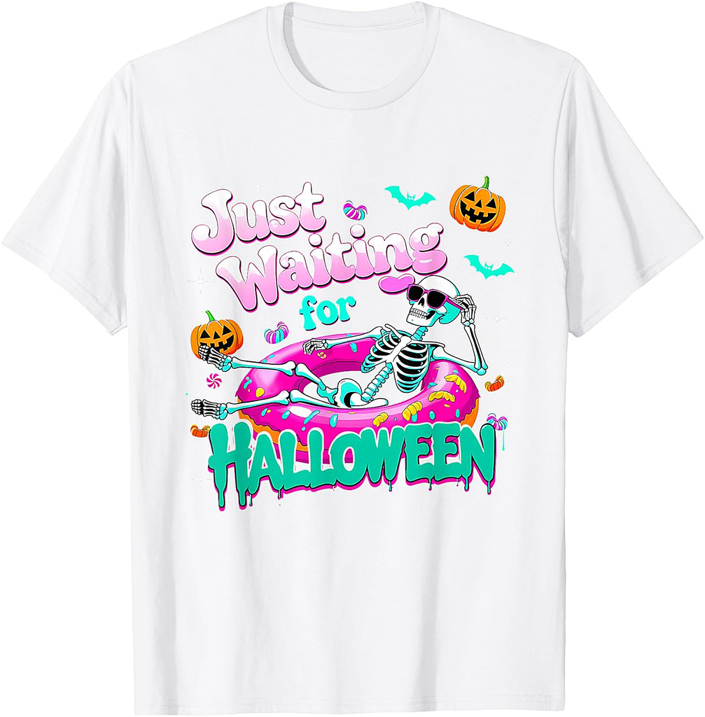 Just Waiting For Halloween Skeleton Donut Summerween Vibes T-Shirt