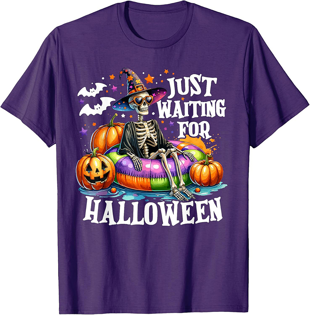 Just Waiting For Halloween Spooky Skeleton Summer Halloween T-Shirt