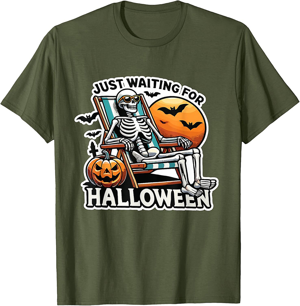 Just Waiting For Halloween Summerween Beach Skeleton Men Women T-Shirt