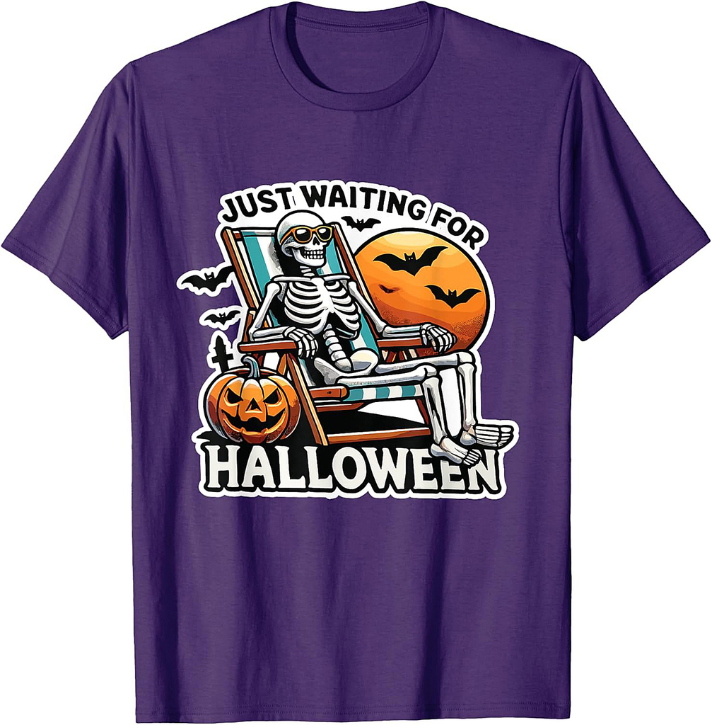 Just Waiting For Halloween Summerween Beach Skeleton Men Women T-Shirt