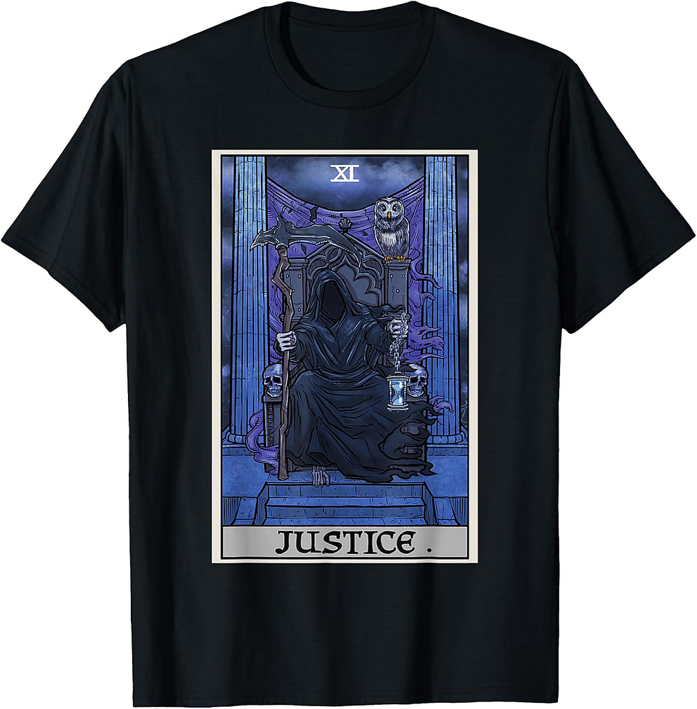 Justice Tarot Card Grim Reaper Halloween Gothic Witch Horror T-Shirt