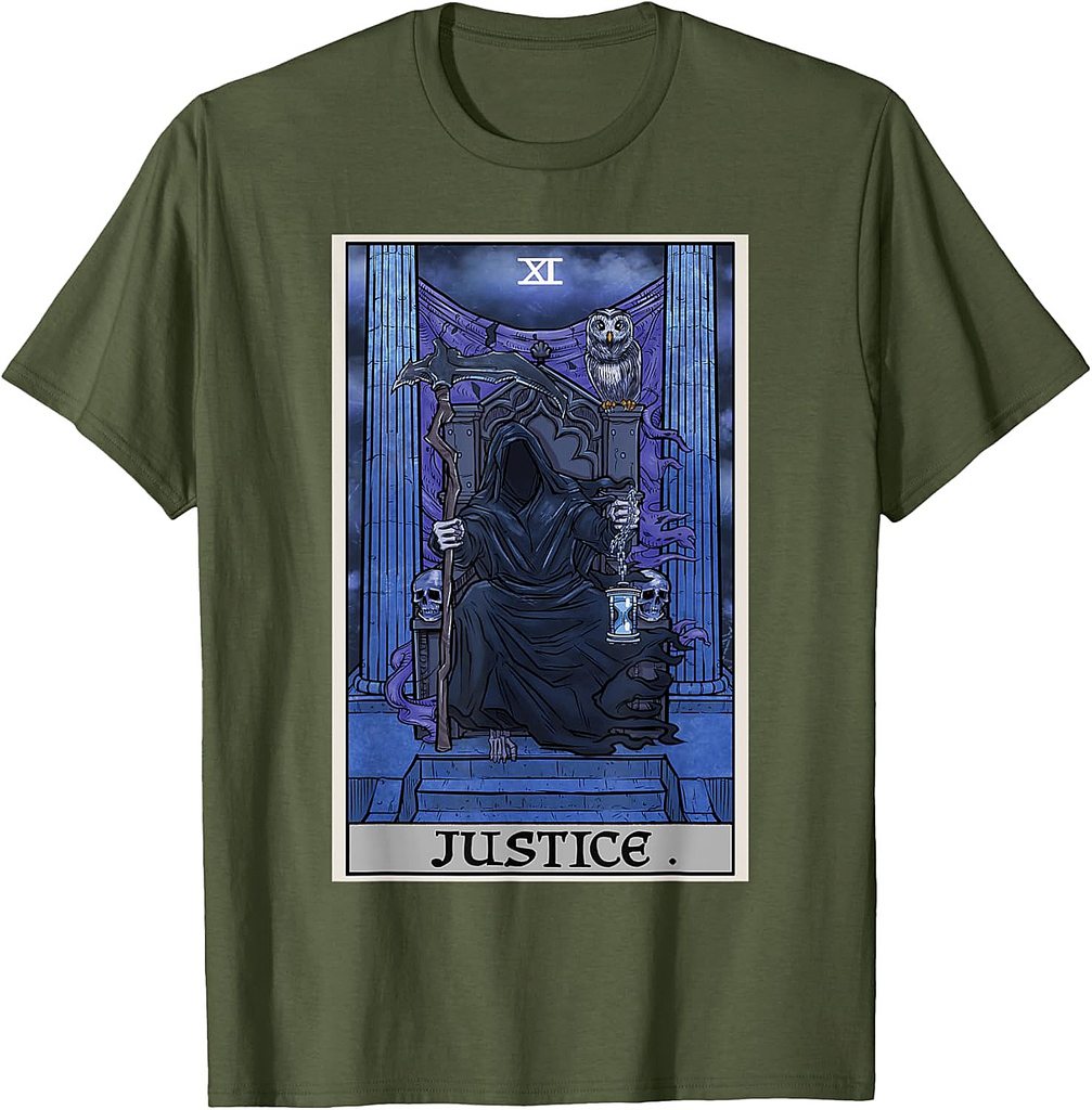 Justice Tarot Card Grim Reaper Halloween Gothic Witch Horror T-Shirt