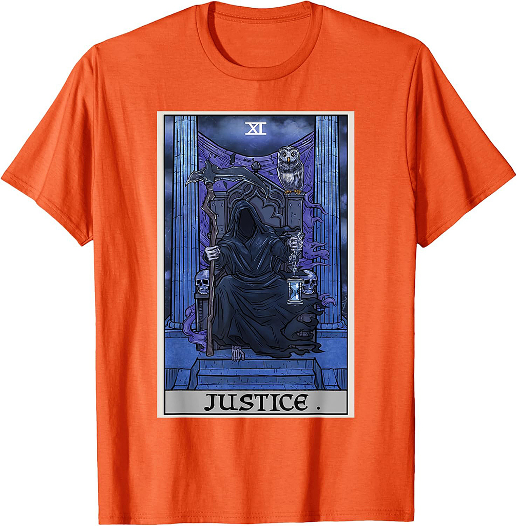 Justice Tarot Card Grim Reaper Halloween Gothic Witch Horror T-Shirt