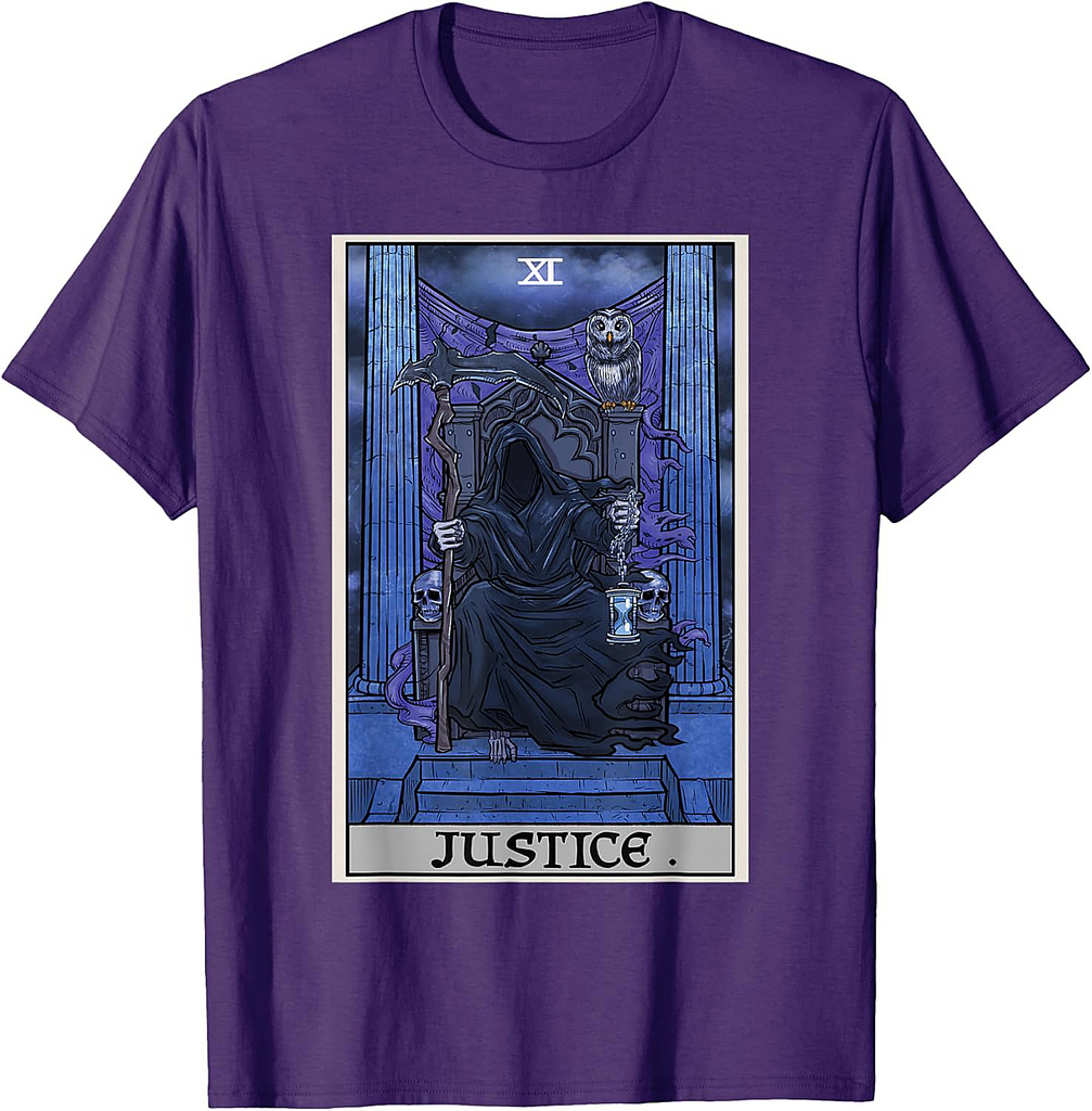Justice Tarot Card Grim Reaper Halloween Gothic Witch Horror T-Shirt