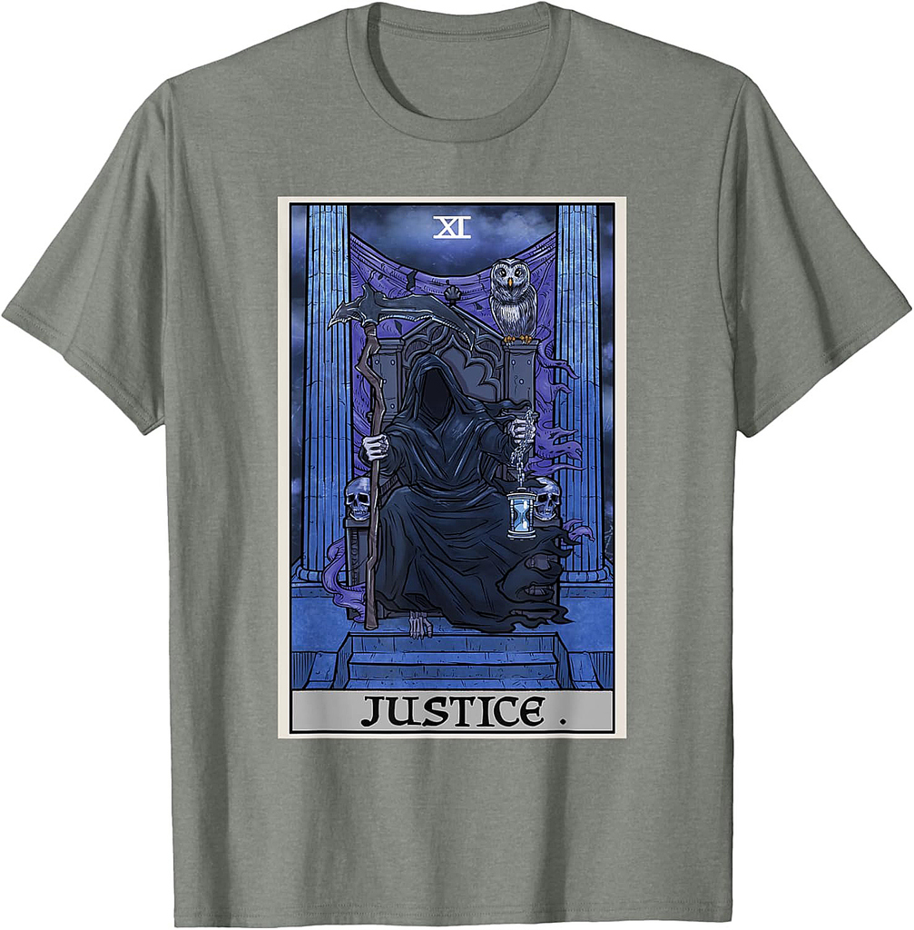 Justice Tarot Card Grim Reaper Halloween Gothic Witch Horror T-Shirt