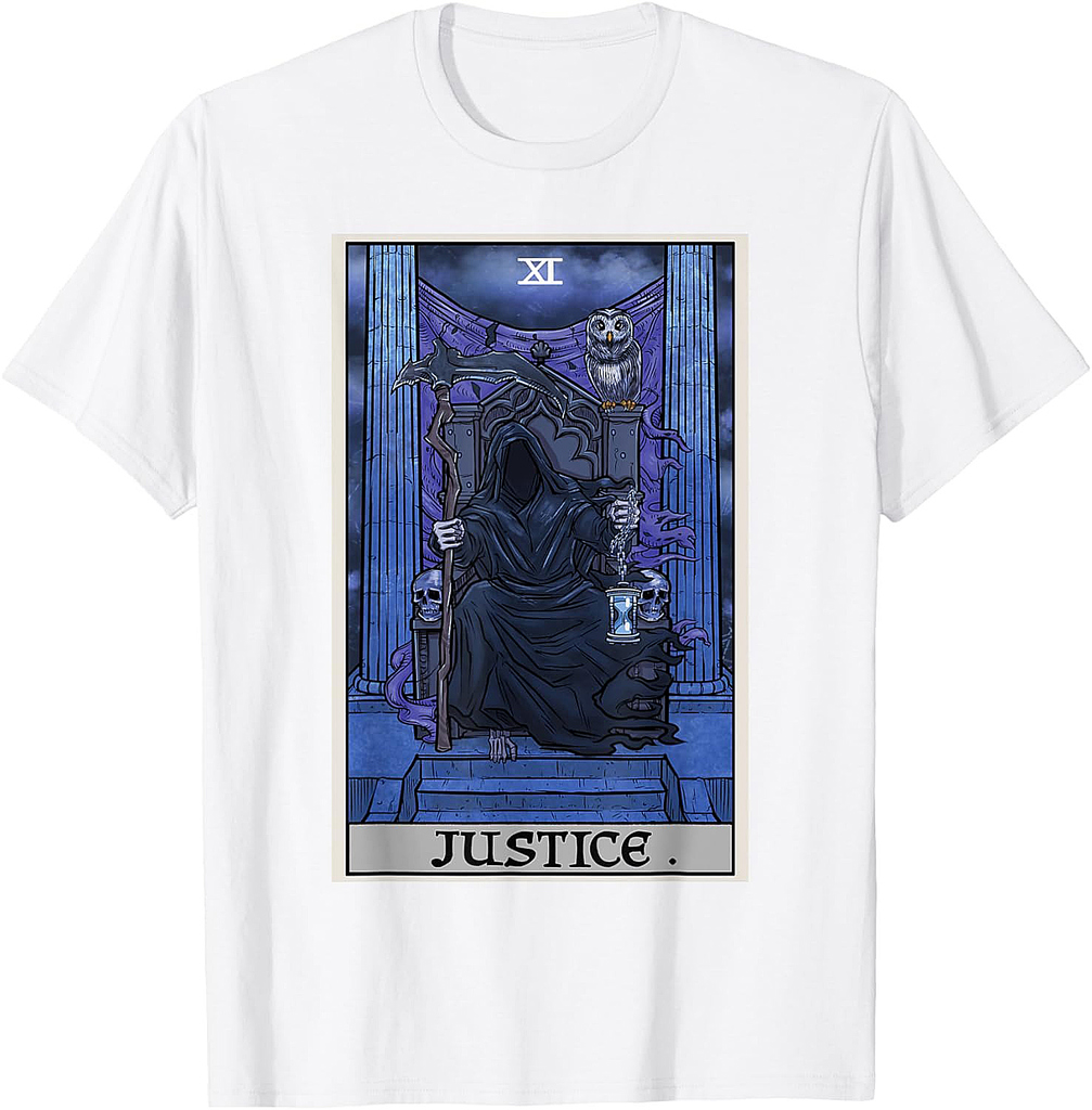 Justice Tarot Card Grim Reaper Halloween Gothic Witch Horror T-Shirt