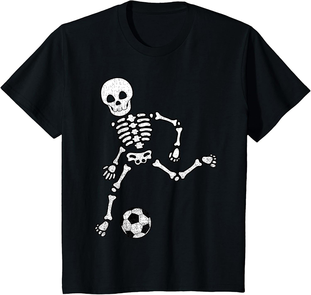 Kids Skeleton Soccer Shirt Halloween Sport Player Costume T-Shirt