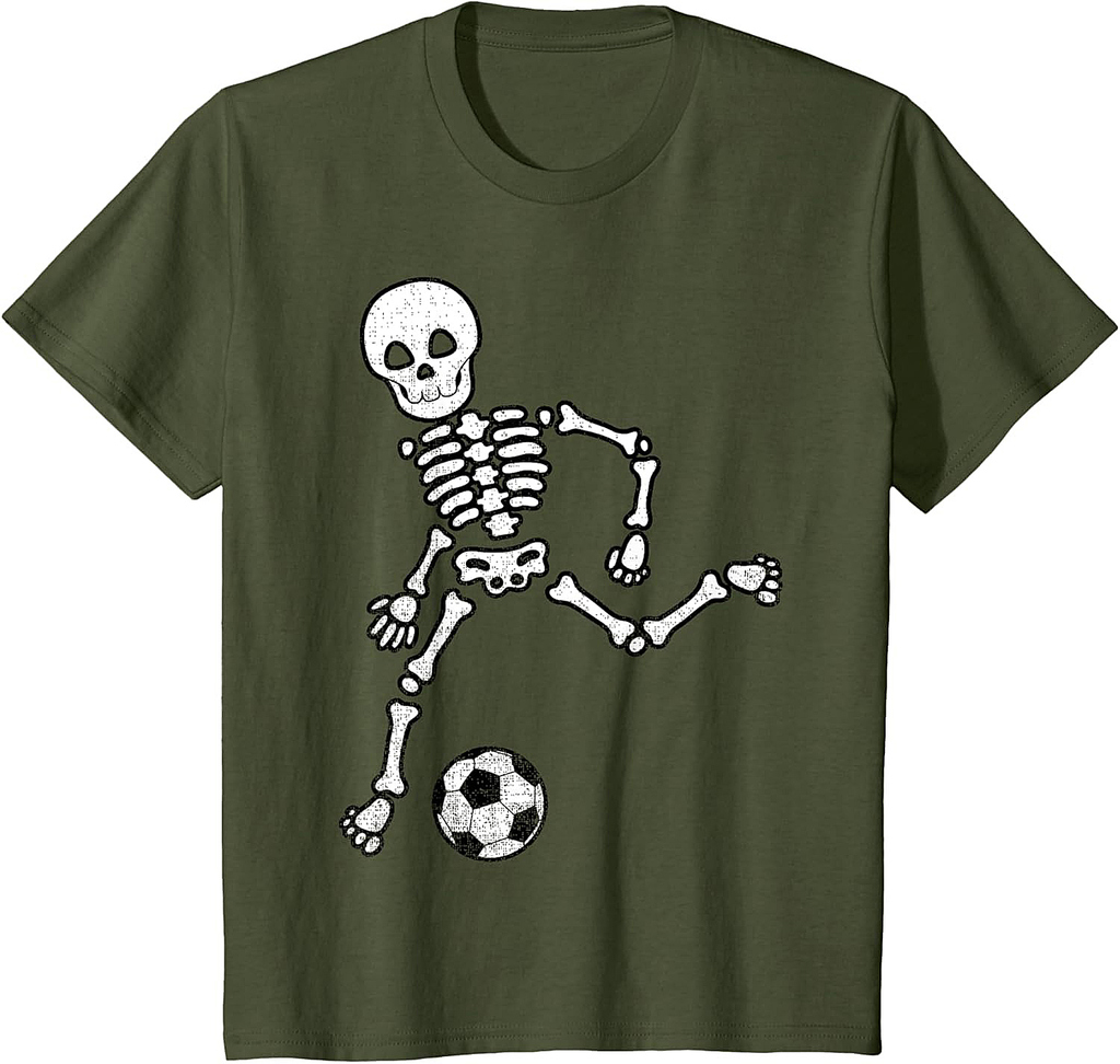 Kids Skeleton Soccer Shirt Halloween Sport Player Costume T-Shirt