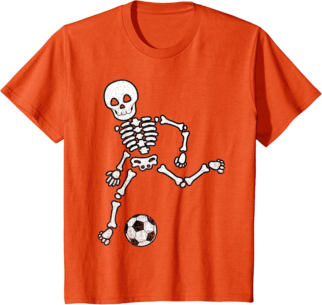 Kids Skeleton Soccer Shirt Halloween Sport Player Costume T-Shirt