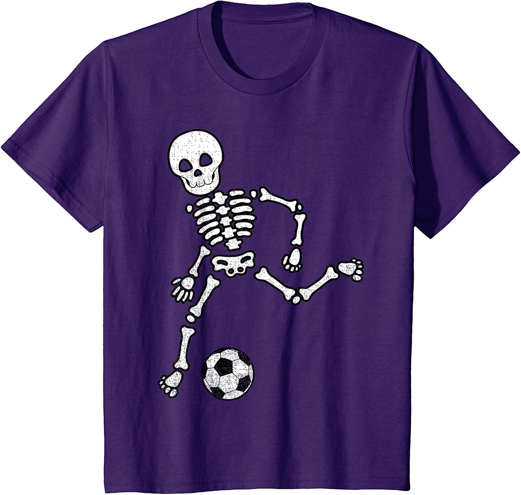 Kids Skeleton Soccer Shirt Halloween Sport Player Costume T-Shirt