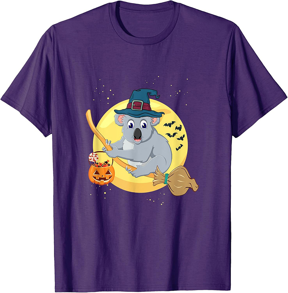 Koala Bear Witch Flying Broomstick Pumpkin Moon Halloween T-Shirt