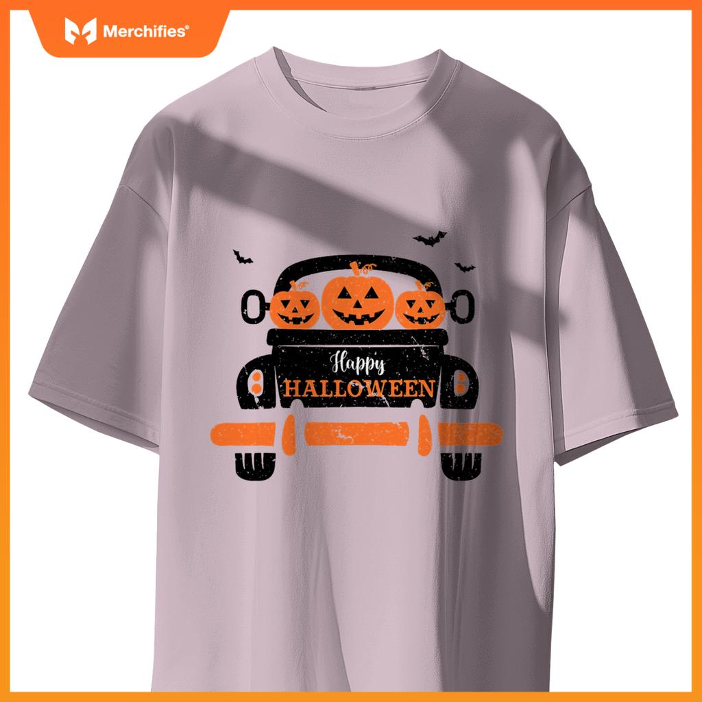 Happy Halloween Pickup Truck Spooky Jack O Lanterns And Bats T-Shirt