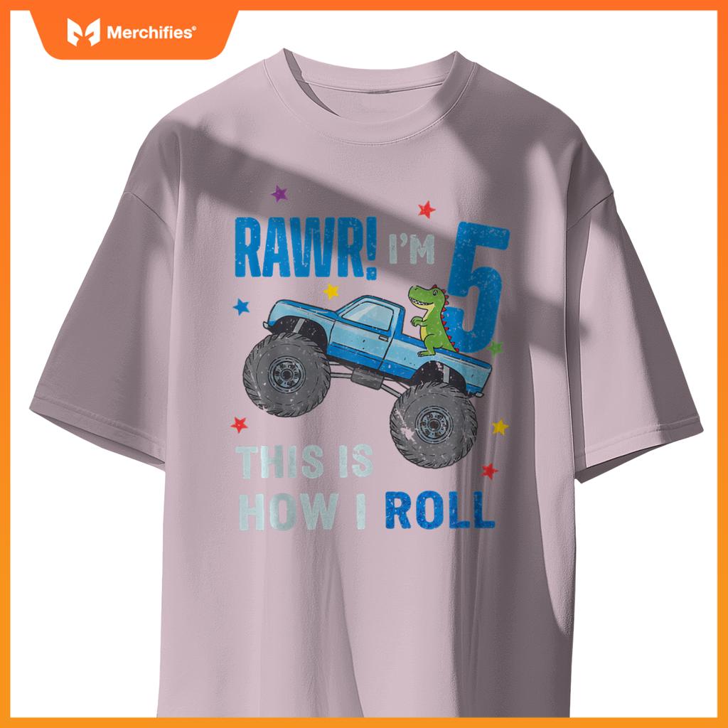 Monster Truck 5 Year Old 5th Birthday Party Trex Dinosaur T-Shirt