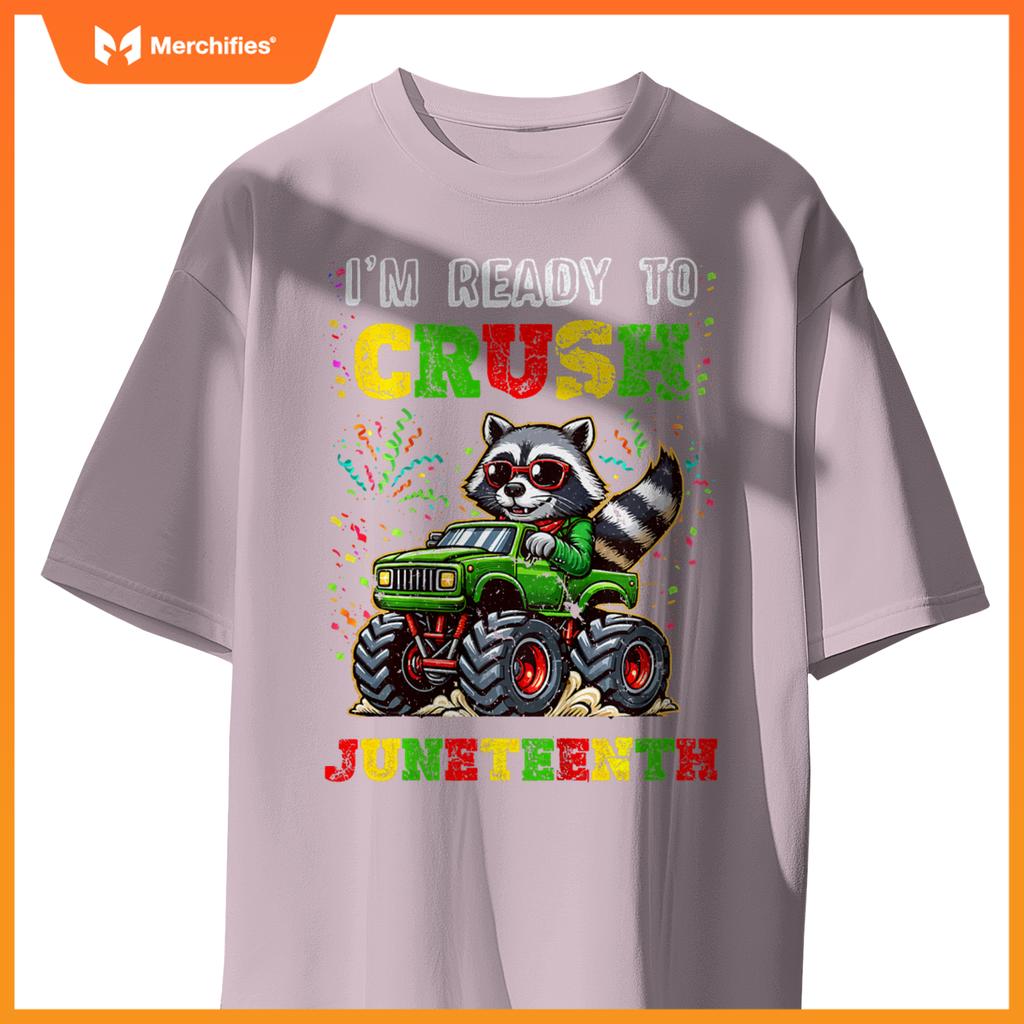 Kids Im Ready To Crush Junenth Monster Truck Raccoon Boys T-Shirt