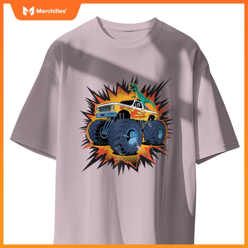 Monster Truck Boy Family Birthday Party Dino Dinosaur Trucks T-Shirt