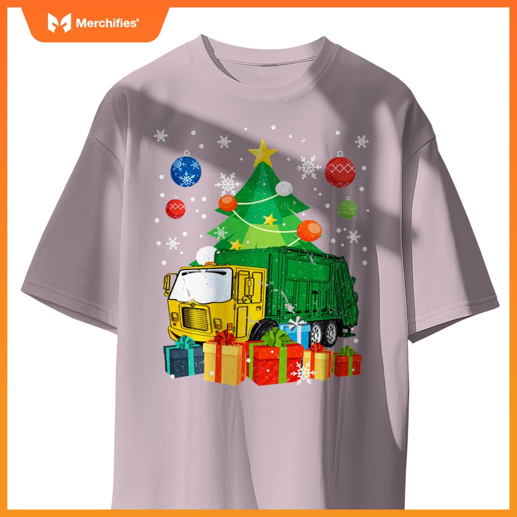 Garbage Truck Christmas Tree Lights Ornament Decor Xmas T-Shirt