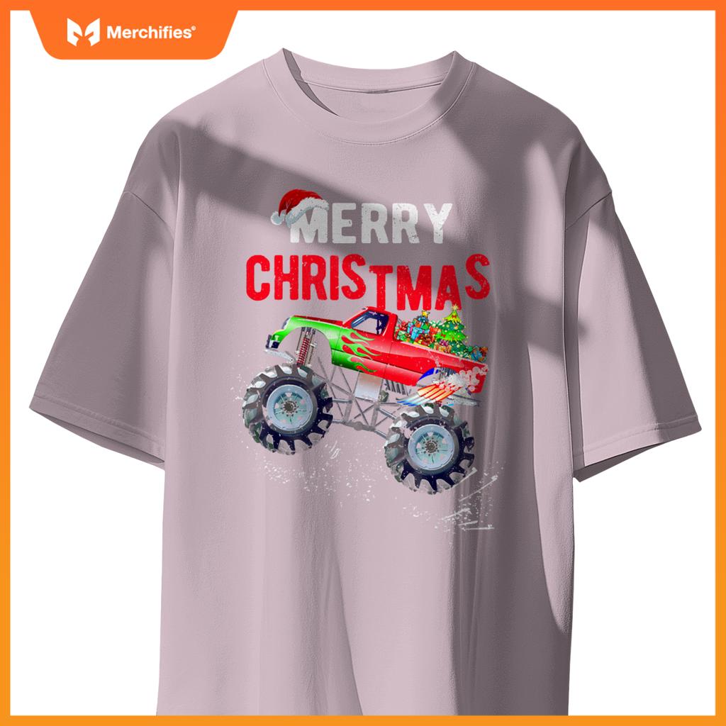 Merry Christmas Monster Truck Toddler Boys Xmas Kids T-Shirt