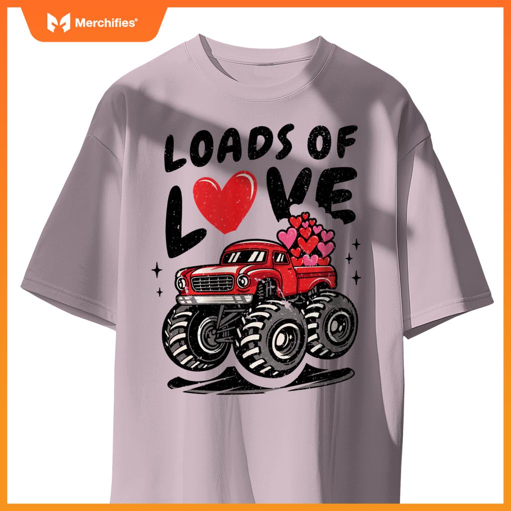 Loads Of Love Monster Truck Lovers Men Valentine's Day Heart T-Shirt