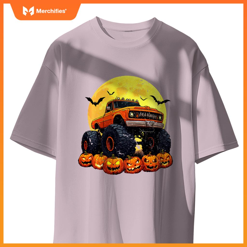 Monster Truck Ghost Pumpkin Toddler Costume Boys Halloween T-Shirt