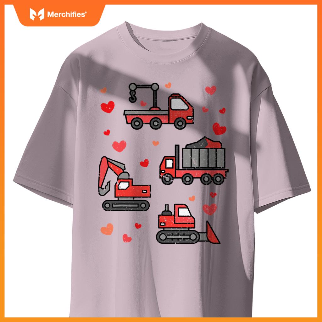 Kids Truck Excavator Klift Hearts Day Happy Valentines T-Shirt