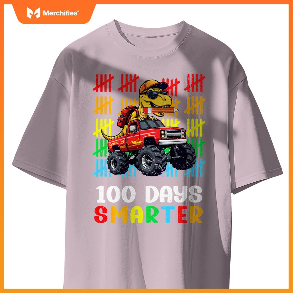Monster Truck Dinosaur Boys 100 Days of School T-Rex Kids T-Shirt