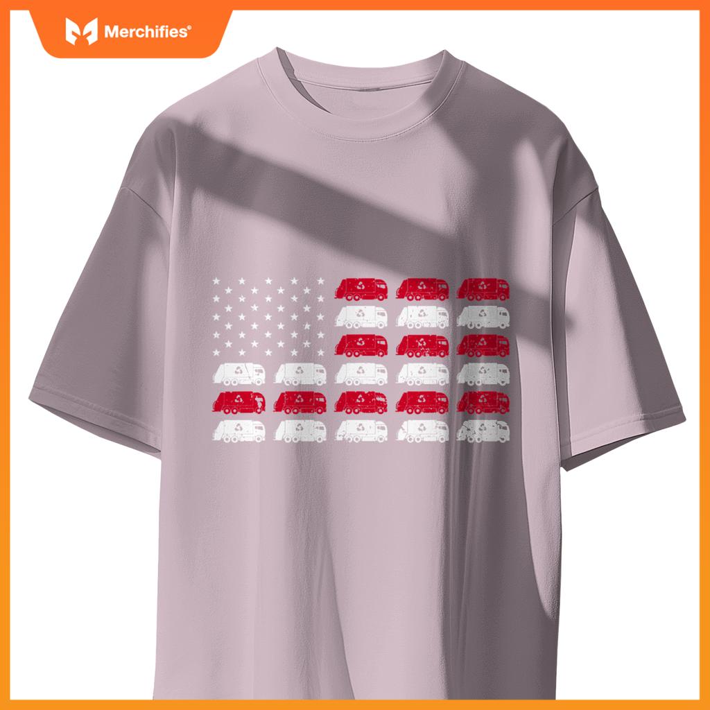 Garbage Truck USA American Flag Patriotic Men Women Boys T-Shirt