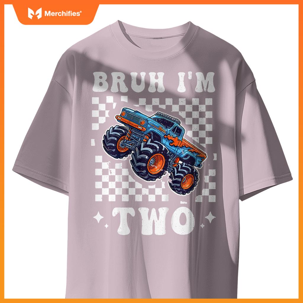 Kids 2 Years Old Boy Girl Bruh Im 2 Birthday Boys Monster Truck T-Shirt