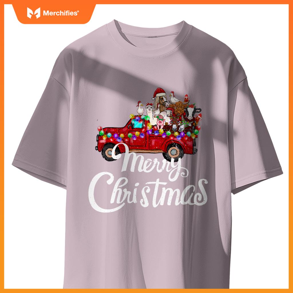Merry Christmas Cute Christmas Farm Animal Truck T-Shirt