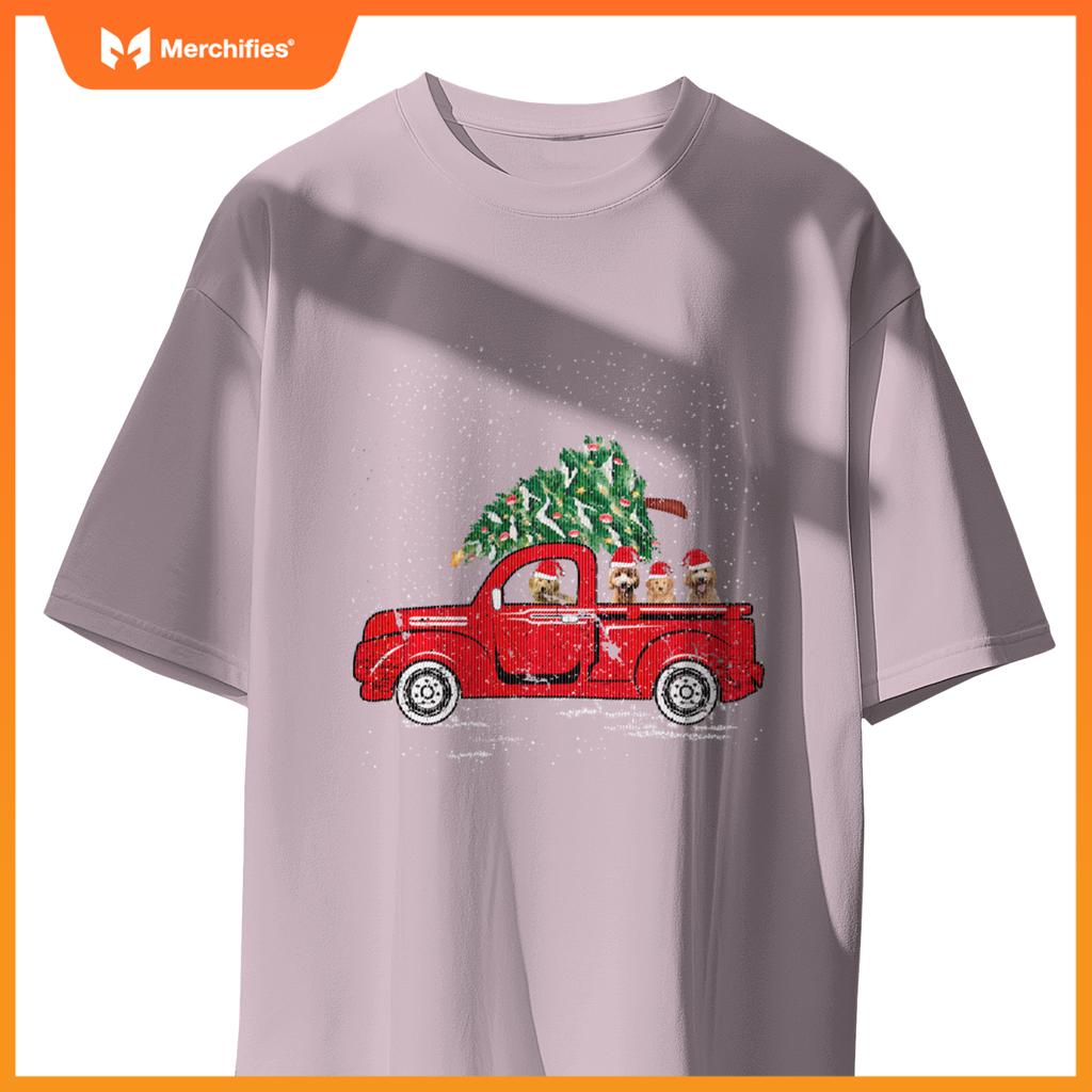 Goldendoodle Riding Red Truck Santa Christmas Pajamas T-Shirt